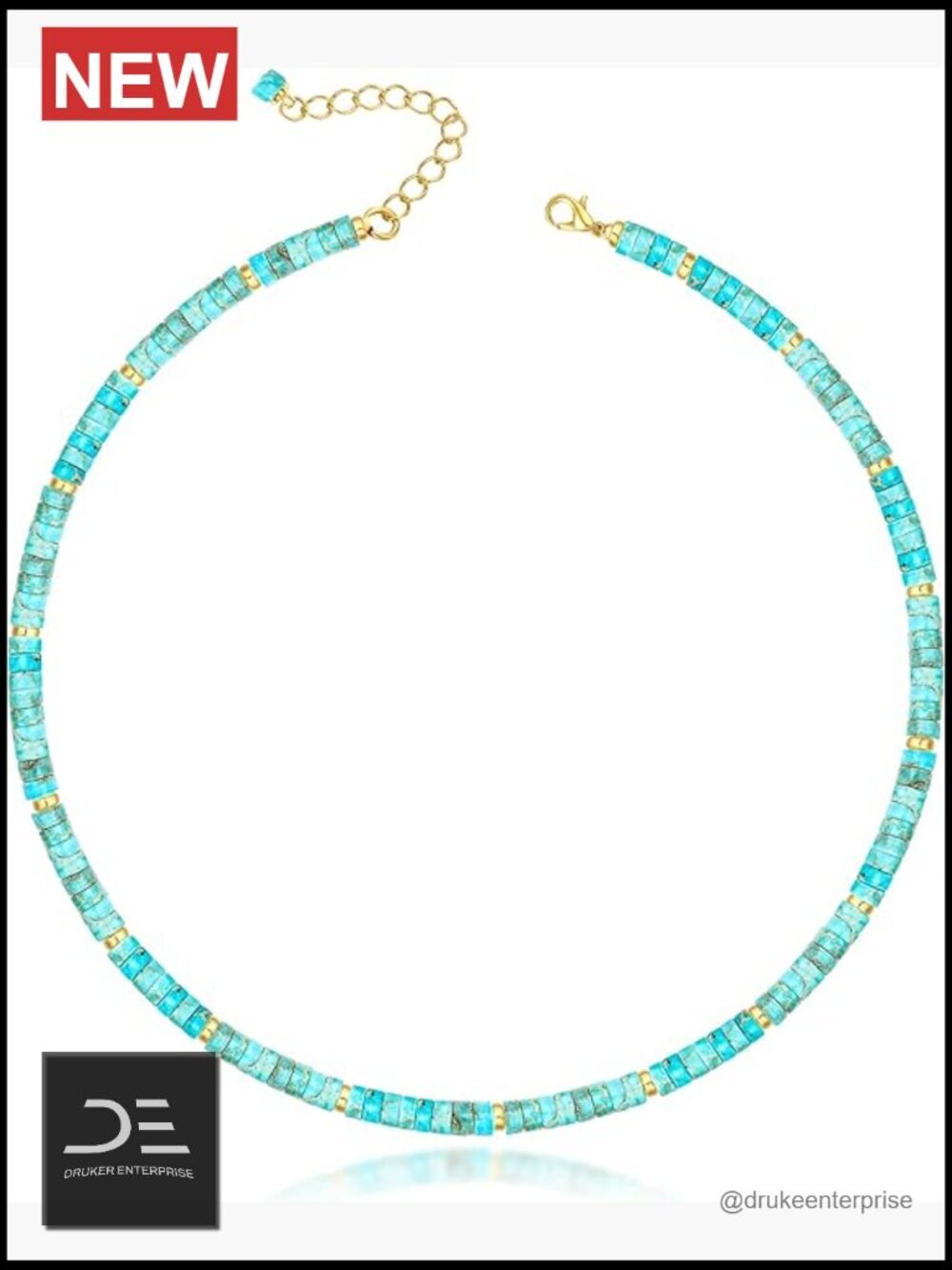 Turquoise Beaded Choker Necklace, Natural Gemstone Handmade Jewelry